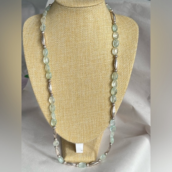 Aquamarine Gemstone Beaded Sterling silver Necklace 30” - Picture 2 of 7